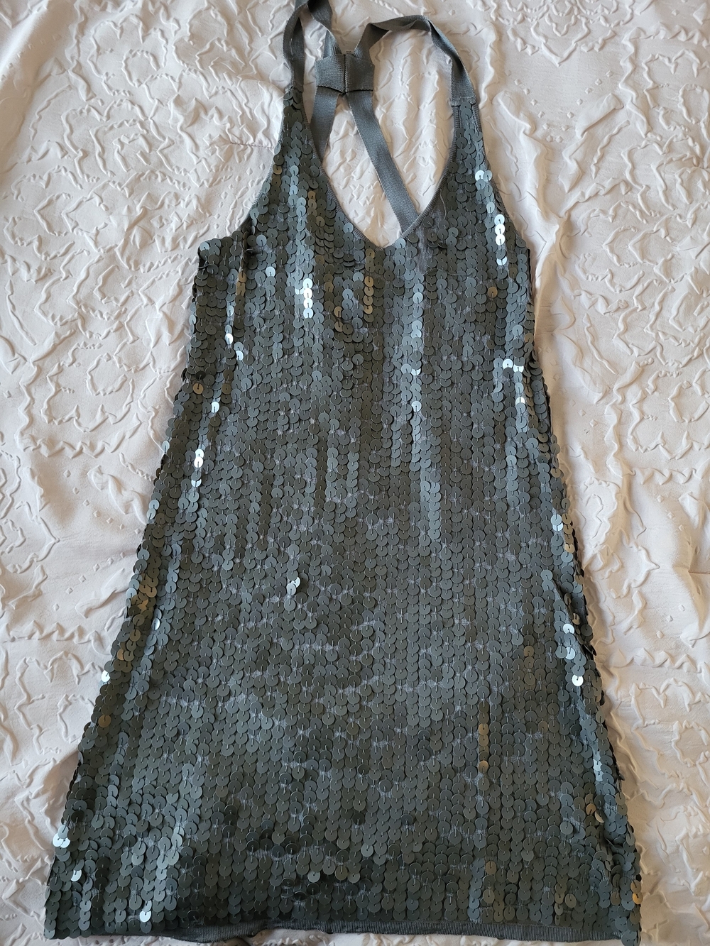 Sequined Tank Mini Dress in Shimmering Slate